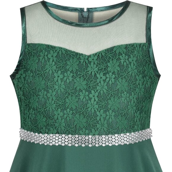 🆕Girls Green Rhinestone Chiffon Bridesmaid Dance Ball Maxi Gown Dress - Picture 3 of 6